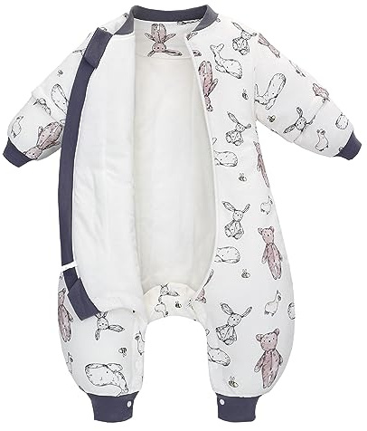 Baby Schlafsack mit Füßen und Abnehmbaren ärmeln 2.5 Tog Langarm Wattiert Babyschlafsack Kinderschlafsack Winter Baumwolle Schlafanzug für Jungen und Mädchen extra Soft (Wal, 70/S)
