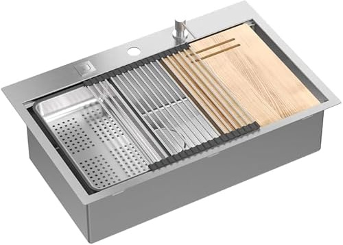 QUADRON Edelstahlspüle Spülbecken Einbeckenspüle | Größe 76 x 49 x 21 cm Farbe: Gebürsteter Stahl | BURT Einbauspüle | Einzelbecken Küchenspüle Edelstahl Stahlspüle