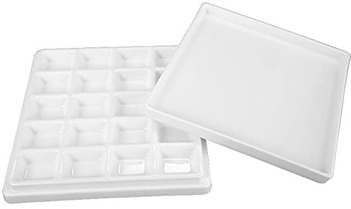 20 Grid Ceramic Palette with Lid, Watercolor Paint Portable Tray Plate, Easy To Use, Chinese Painting Gouache Hand-painted White Enamel Dish.