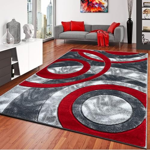 PHP Living Room Rugs Large- Luxury Classical Circle Design Dense Pile Carpet Runner for Hallway Non Slip Washable Area Rug Kitchen Floor Red - 120 x 170 cm