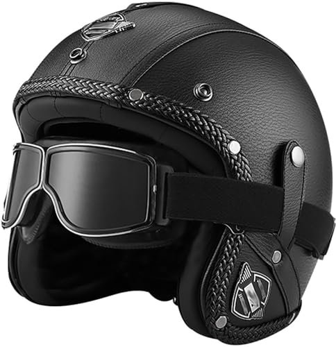 Motorradhelm Halbschalenhelm Mit ECE-Zulassung Motorradhalbhelm for Bike Cruiser Chopper Moped Scooter Männer Und Frauen, Mit Abnehmbarer Schutzbrille Jethelm 4,L