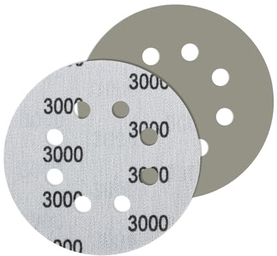 JatilEr 5 unidades de papel de lija de 125 mm, grano 3000, redondo, 8 agujeros, finos, húmedos, secos, discos abrasivos de carburo de silicio, lijadora excéntrica, para coche, metal y