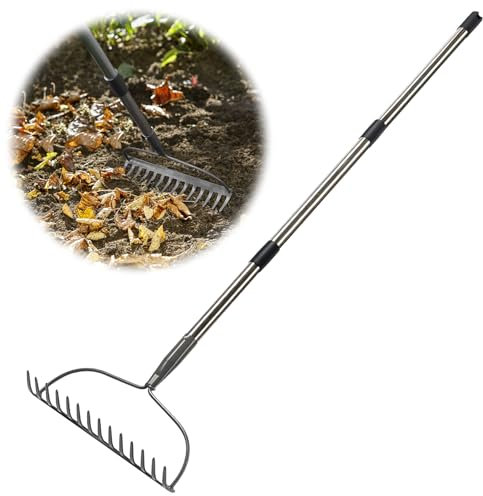 Gartenrechen, 1,8 m Bogenrechen für Rasen, strapazierfähig, Metallrechen mit verstellbarem langem Griff, 14 Zinkenkopf, Gartenwerkzeug zum Lösen von Boden, Sammeln von Blättern, Nivellierung von Mulch