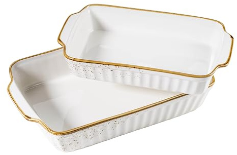 MÄSER Serie Pintar, hochwertiges Auflaufform-Set, 2-teilig mit Formen in zwei Größen, mit heller Glasur, visuellen braunen Sprenkeln und feinem Rand im Vintage Handmade Look, Porzellan