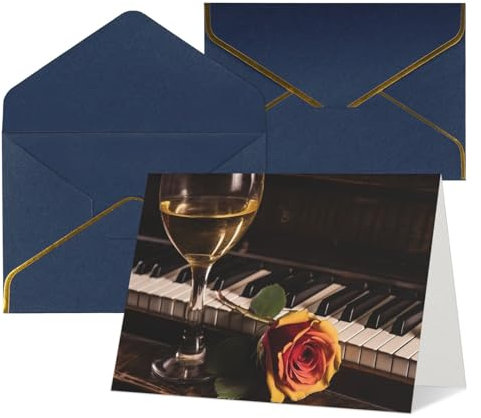 Grußkarten mit Umschlägen, Thinking of You-Karte, Vintage, Rose und Wein auf dem Klavier, blanko, für alle Anlässe, Grußkarten für Geburtstag, Babyparty, Glückwunsch, Hochzeit, Dankeskarte