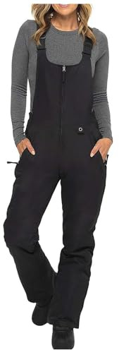 TRIGLICOLEUM Pantaloni da sci da donna, con bretelle e salopette, impermeabili, antivento, in softshell, caldi, da neve, da snowboard, da sci, da trekking, Nero , m