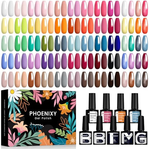 Phoenixy 50Pcs Vernis Semi Permanent 45 Couleurs Vernis Gel UV Semi Permanent avec 1 Base Coat 4 Top Coat Brillant Matt et Glitter Lot Vernis à Ongles Rose Marron Violet
