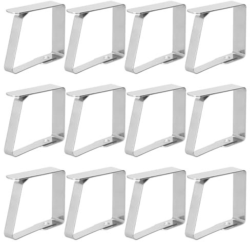 LMOMSS Tischdeckenklammern, 12 Stück Tischtuchklammern Edelstahl, Tischdeckenklammern für Drauße,Grillen,Partys,Tischklammern für Tische mit Maximalen Dicke von 3 cm