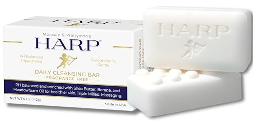 HARP® FRAGRANCE FREE Body Wash Bar – pH Balanced (5.0–6.0) Syndet Cleanser, No Lye, Non-Comedogenic, Gentle for Sensitive & Dry Skin, With Shea Butter & Borage Oil. 5oz Bars