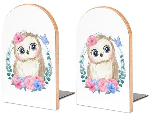 Buchstützen mit Blumenmuster, niedliche kleine Eulen, robuste Holz-Buchstützen, für Regale, stabile, rutschfeste dekorative Buchhalter für Bücher, CDs