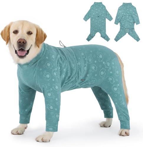 Dog Coats Autumn Winter Jumpsuit for Large Medium Dogs, Warmer Recovery Suit Polar Fleece Dog Bodysuit Lightweight Pajamas Pullover Stretchy Onesie Four-Legged Cold Weather Clothes (6XL, Green)
