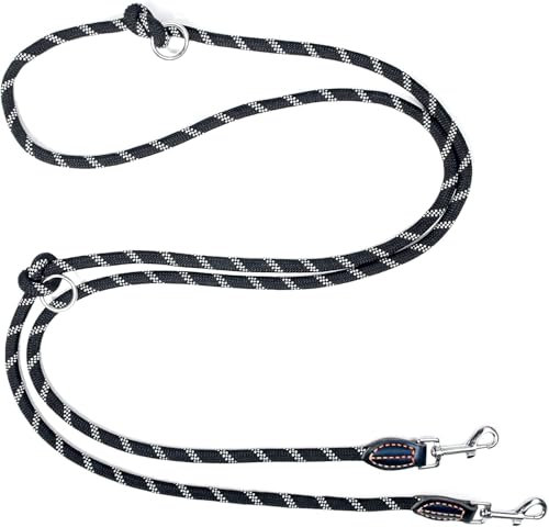 Trhillsbrad Hundeleine 5m x 10mm, 208g, Verstellbare hundeleine jeden Hund, Multifunktionsleine Doppelleine Umhängeleine robust, schwarz