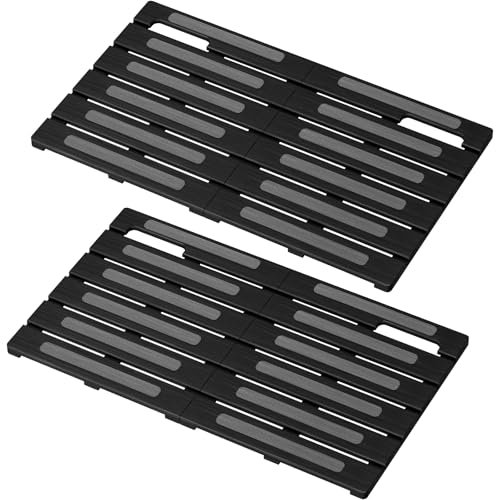 Lifewit Badematte Bambus, 1 Stück, 53 x 36 cm, Faltbar Holz Duschmatte, Bambus Teppichu mit Rutschfester Unterseite, schvorleger Badezimmer Sauna Pool Vorleger Bambusmatte rutschfest, Holzfarben