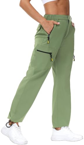 Rapbin - Pantalon cargo de randonnée pour femme, léger, été, à séchage rapide, résistant à l'eau, pantalon de plein air avec poches zippées, vert menthe, L
