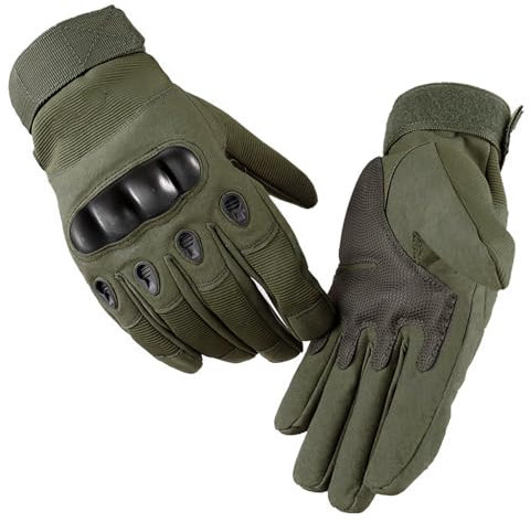 Hioip Guantes Moto Hombre, Guantes de Motocicleta Transpirables Protector Nudillos, Guantes Exterior Hombre y Mujer para Ciclismo Scooters Bicicletas Caza Esquí Escalada Camping (L, Verde Militar)