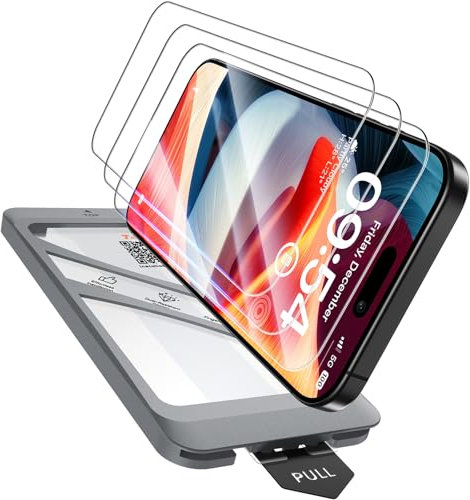 TAURI 4 in 1 Designed for iPhone 15 Screen Protector, 3 Pack Tempered Glass Film + 1 Dust Free Installation Tool, [Case Friendly] Anti-scratch Anti-Glare No Dust No Bubbles