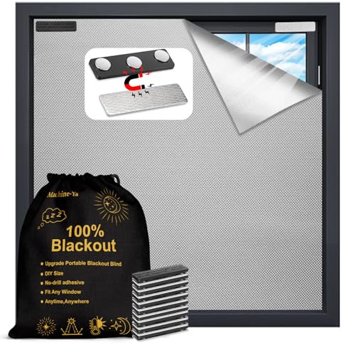 Blackout Blind,No Drill Installation with 12-Pair Strong Magnets,Temporary Light Blocking Shade for Bedroom/Nursery/Skylight/Travel,Portable Window Film-Gray
