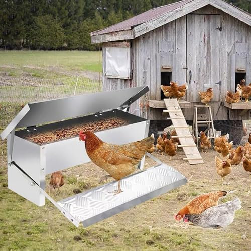 NEONMAN Treadle Poultry Feeders, Futterautomat Hühner Rattensicher Automatic Chicken Feeder Futter Sparen Automatisches Öffnen und Schließen der Oberen Abdeckung Anti-Dumping, Geeignet für Geflügel