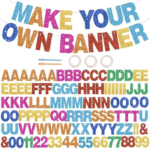 BEISHIDA 116 PCS A-Z DIY Letter Banner Kit Make Your Own Banner Including 111 Letters and Numbers 3 Rope and 2 Threading Device,Customized for Birthday Graduation Wedding Decor Colorful