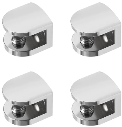 4 Pezzi Morsetto di Vetro 8-10mm, Reggimensola Vetro, Staffa in Lega di Zinco Regolabile, Supporto Fisso per Mensola per Bagno Soggiorno Armadi Mobili e Librerie, Facile Installazione, Design Elegante