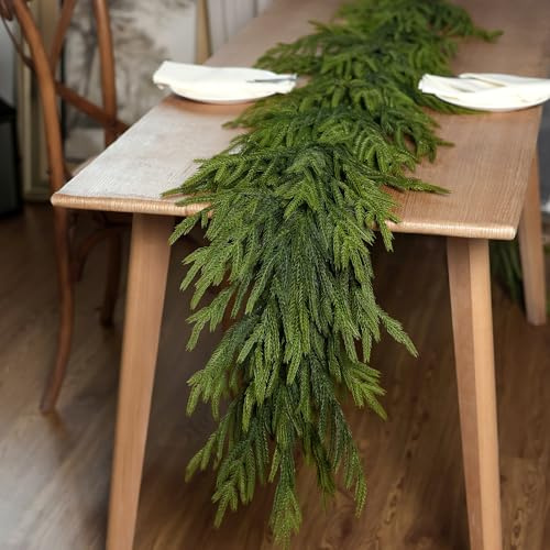 Real Touch Christmas Norfolk Pine Garland - 9ft Artificial Christmas Garland Fake Pine Needles Faux Green Garland for Fireplace,Table,Window,Stairs,Mante,Holiday Indoor Outdoor Xmas Decor(1PCS) | Realistic Fake Pine Needles Garland Faux Greenery Garland, for Fireplace Stairs Table Window Mantle Xmas Holiday Indoor Decor