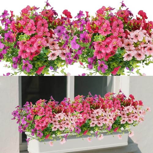 wiipara 9 Bundles Artificial Flowers Outdoor UV Resistant Fake Flowers No Fade Faux Plants Garden Porch Window Box Decorating, Pink