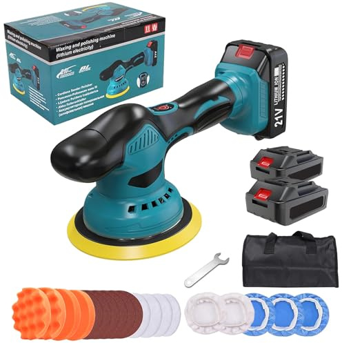 Lucidatrice per auto, lucidatrice cordless con 2 pezzi, 21 V, 1,5 A, 1300 mAh e 8 velocità variabile, 5500 giri/min, per la cura dell'auto, lucidatura, rimozione della cera