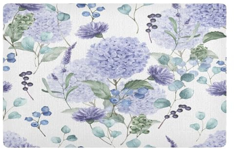 Paillasson antidérapant avec motif fleurs d'hortensia, violet, 50 x 80 cm