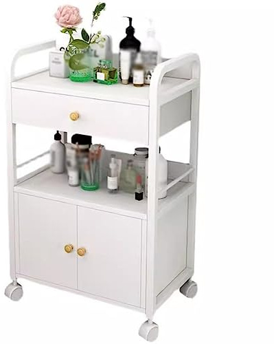 Salonwagen mit Rollen, Kosmetiksalon und Friseur-Rollschrank, 1 Schublade und 1 Schrank, mobiler Friseur-Organizer, tragbarer Kosmetikwagen (weiß)