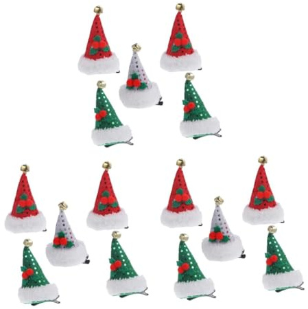 WOFASHPURET 15 Teiliges Haarschmuck Weihnachtsmütze Pailletten Haarspangen Rot Grün Silber Festliche Haarclips für Mädchen Weihnachten Deko Accessoires