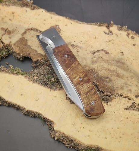 Générique Couteau Piémontais Artisanal, Lame Inox 14C28N 10cm, Manche Érable Big Leaf Stabilisé 12.2cm, Mitres Inox, Système à Friction