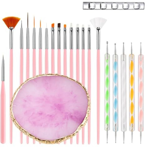 Nail Brushes Set - Homiladi 22pcs Nail Nail Tools | Double-Ended Silicone Nail Art Brushes Kit with Polish Palette & Holder | Gel Nail Kit | Professional Nail Stuff for Cleaning & Design​