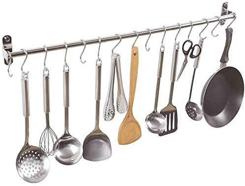XLANDALYUEFA Küchenutensilienhalter, Küchenhängeregale, Schiene aus Edelstahl 304, Utensilienaufbewahrungshalter, Wandmontage, Hängeregal for Küchenwerkzeuge und Töpfe(80cm)