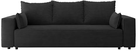 4ALL HOME Sofa mit Schlaffunktion Veno 242x95 cm - Couch - Sofa mit Bettkasten - 3 Sitzer - Schlafsofa - Schlafsofa mit Bettkasten - Cord - Wohnzimmer (Poso 34 Graphit)