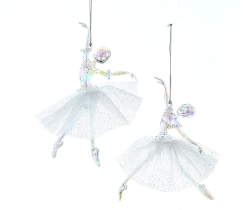 Kurt Adler 5.9-Inches Iridescent Ballerina with Fabric Tutu Ornaments 2 Assorted