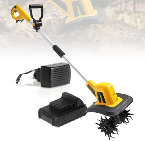VNATWGOO Electric Handheld Garden Tiller, Cordless Garden Cultivator, Removable Battery, 22cm Width, 16cm Depth
