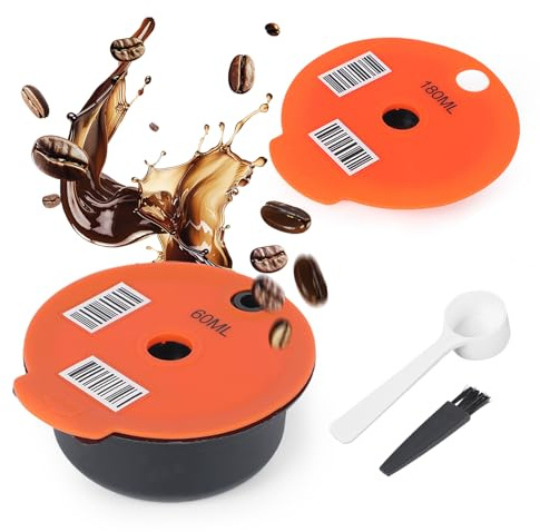 Reusable Coffee Pods Compatible with Ta*ssimo Coffee Machine, Refillable 180ml Plastic Coffee Filter with 60ml Replacement Lids, Portable Manual Coffee Pod Making Tool