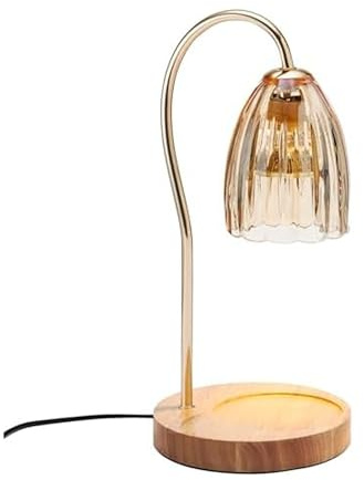 Mikasa 13.2 Inch Amber Glass Shade Electric Candle Warmer - Elegant Lamp Style Warmer with Wood Base, 50W Halogen Bulb, Safe Flameless Fragrance for Home Decor