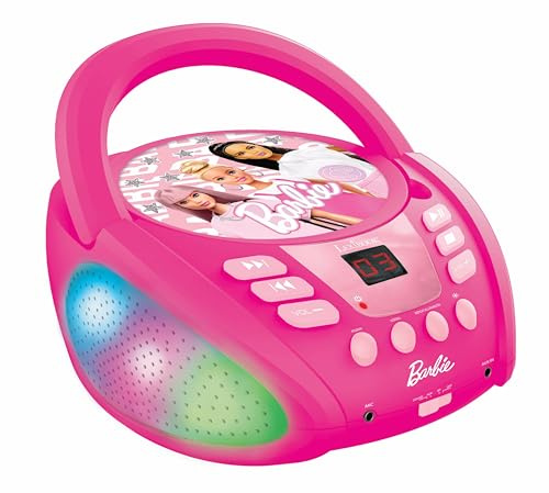 Lexibook, Barbie Lecteur CD Bluetooth, RCD109BBLXB | Lumières multicolores, prise micro, entrée AUX, sur secteur ou pile