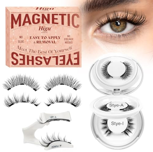 Higu clace Magnetische Wimpern,Magnet Wimpern Ohne Eyeliner,Magnetische Wimpern mit Applikator,Wimpern Magnetisch Natürlicher Look,Kein Kleber erforderlich Wimpern Magnetic(KIT-AI)