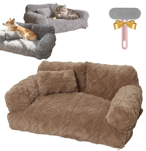 Beruhigendes PlüSch-Sofa FüR Haustiere, Hundesofa FüR Grosse Hunde, Hundesofa ErhöHt, Hundebett Sofa, Leicht Zu Reinigen, Abnehmbar, FüR Katzen, Hunde, UnterstüTzt Tiefer Schlaf (Khaki,XL:80*50CM)