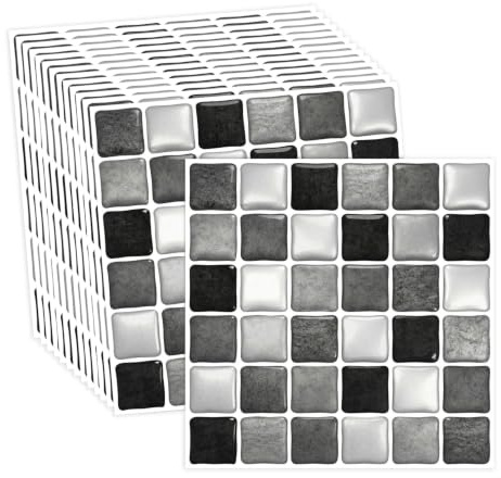 20 Sheets 3D Grey Mosaic Stick on Tiles, Peel and Stick Wall Tile Stickers