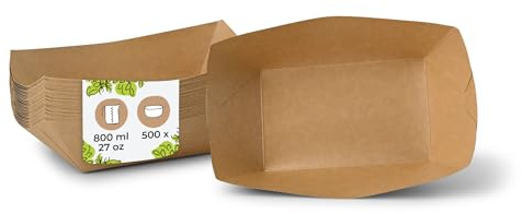 BIOZOYG Snackschale Pappe 500 Stück 800 ml, 21,5 x 16 x 5 cm braun - - Snackbox mit PE-Beschichtung - Pommes Schalen, Fingerfood Schale, Dessertschale, Tapas, Currywurst - Einwegteller