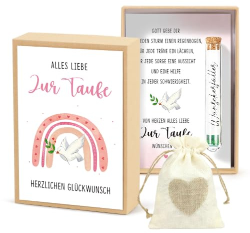 Taufgeschenke für Mädchen Jungen Geldgeschenke Verpackung Taufe Geschenkbox | Taufgeschenke mit Geschenkbox + Karte + Reagenzgläser + Jutebeutel + Wünscherfüller Aufkleber Taufe Gutschein Geschenk