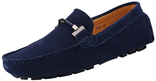 Jamron Hombres Elegante Hebilla Mocasines Comodidad Ante Zapatos de Conducir Estiloso Pantuflas Azul Marino SN19020 EU43