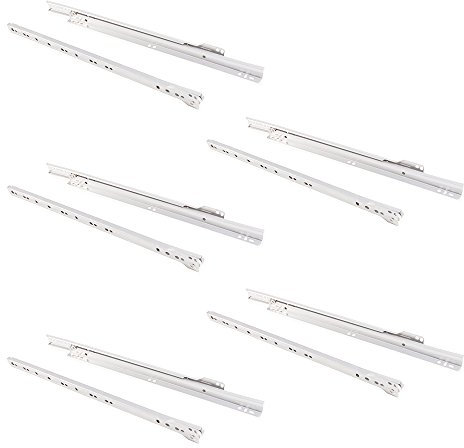 Emuca - Drawer runners 400mm with partial extension in white colour, set of 5 sliders for drawer