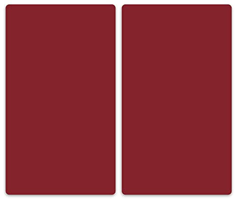 decorwelt | Herdabdeckplatten 2x30x52 cm Ceranfeldabdeckung 2-Teilig Universal Elektroherd Induktion für Kochplatten Herdschutz Deko Schneidebrett Sicherheitsglas Spritzschutz Glas Dunkel Rot