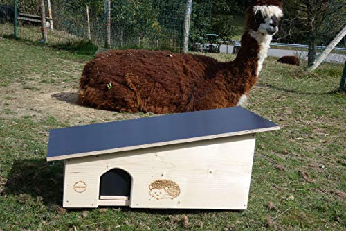 Kein Bausatz: Luxus XXXL Igelhaus 80cm x 40cm x 32cm Igelhotel 18mm Vollholz Witterungsbeständig Winterfest IMPRÄGNIERT Labyrintheingang easytouch-Rattenklappe und Boden, Herstellung in Niederbayern