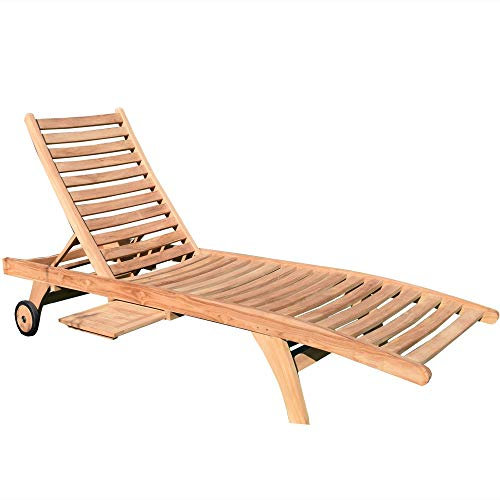 Teako Design Gartenliege Görz Teak unbehandeltes Massivholz Wetterfest robust Teakholz Sonnenliege Saunaliege Relaxliege