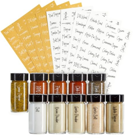 Talented Kitchen 272 Spice Labels - Clear Jar Labels for Seasoning Herbs & Spices, Water Resistant, Black and White Script